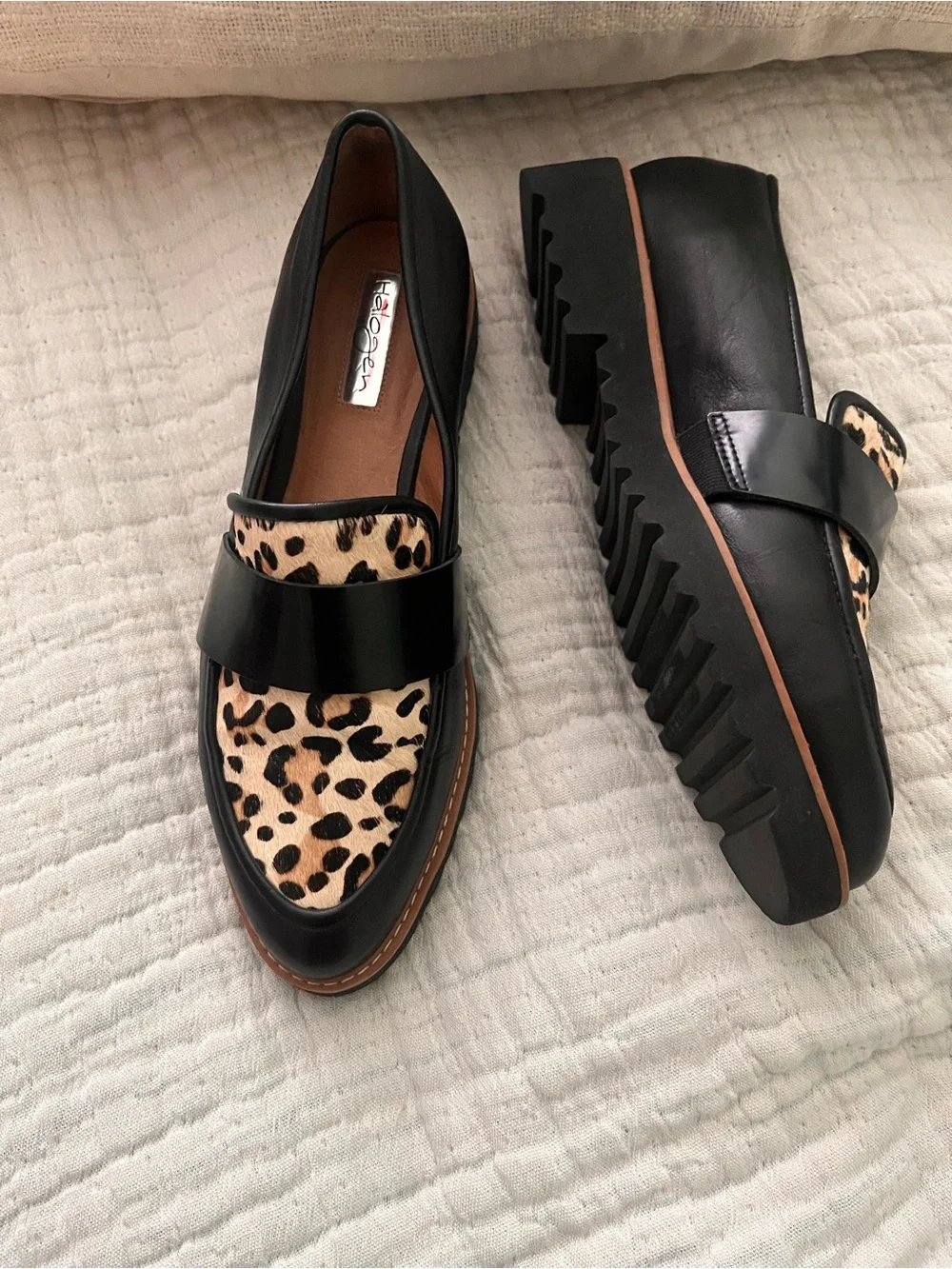 Halogen Black Loafers with Leopard-Print Vamp size 7.5